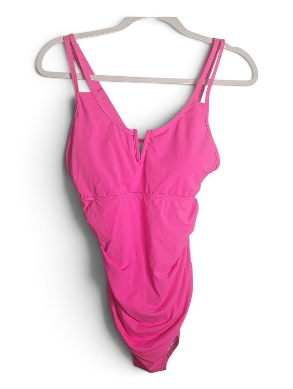 Yonique One Piece Swimsuit Hot Pink Notched Neck Tummy Control Medium Womens